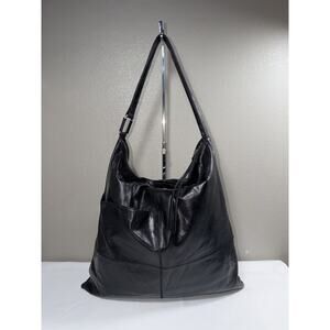 Hobo International Large Black Polish Leather Slouch Zip Hobo Shoulder Bag Purse